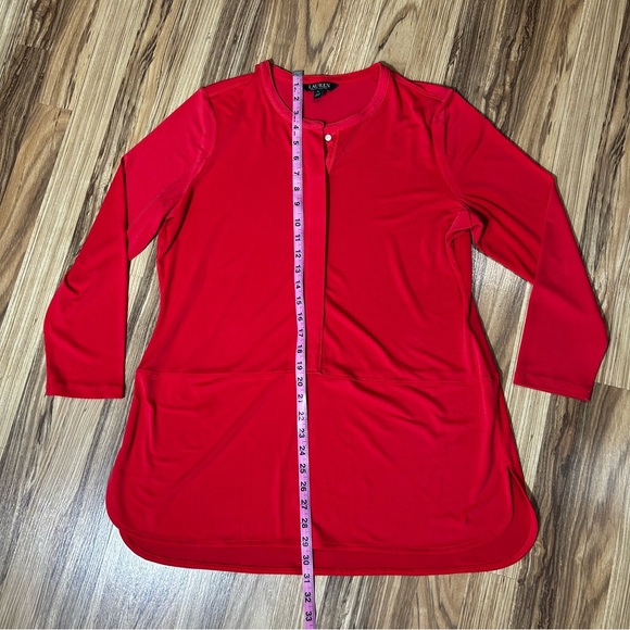 Lauren Ralph Blouse Women XL Red Orange Tunic Henley 3/4 Sleeve Hidden Button - Picture 2 of 6